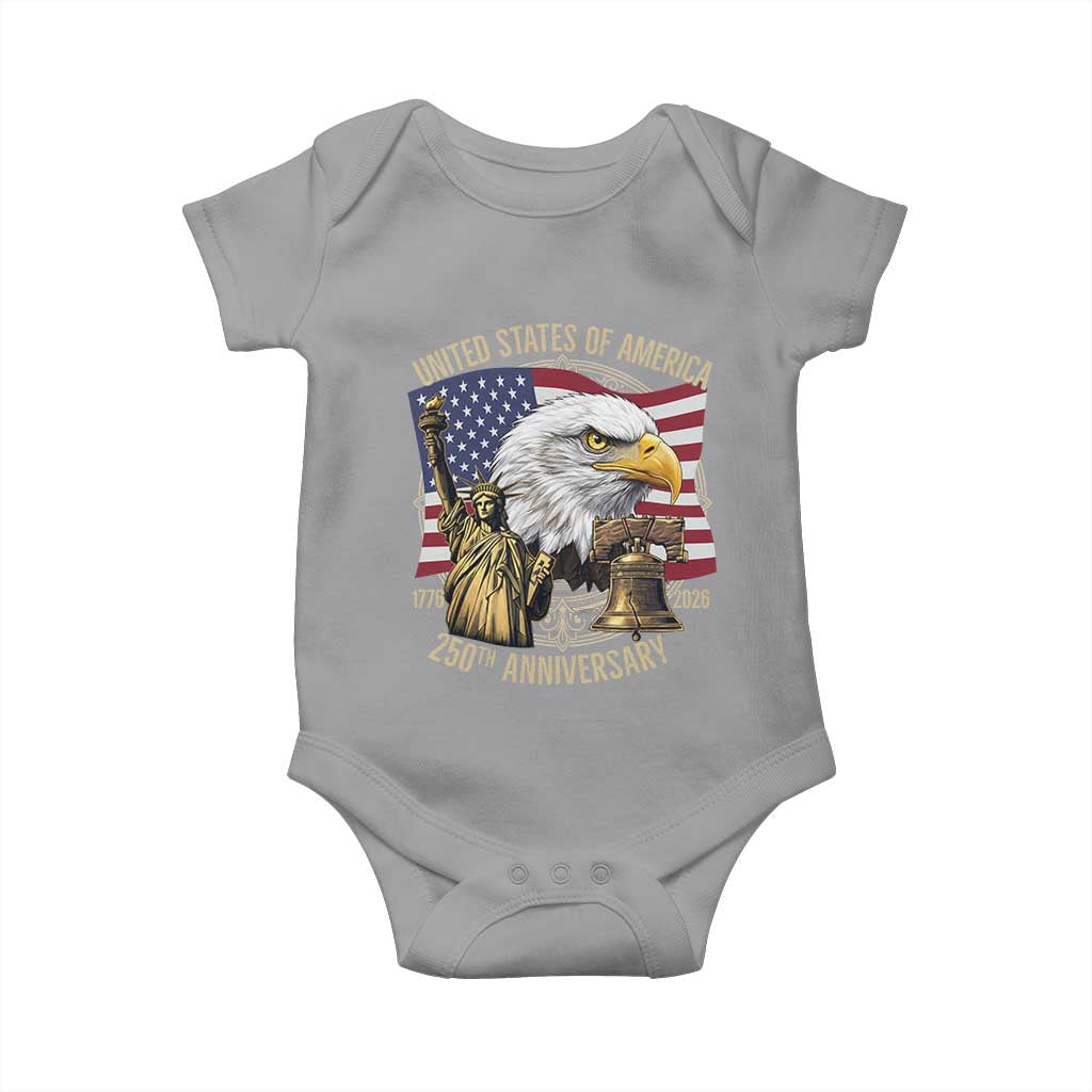 USA 250th Anniversary 1776 2026 4th of July Baby Onesie Patriotic Eagle Liberty Bell Statue of Liberty Graphic TS02 Sport Gray Print Your Wear