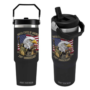USA 250th Anniversary 1776 2026 4th of July Flip Straw Tumbler Patriotic Eagle Liberty Bell Statue of Liberty Graphic TS02 One Size: 30 oz Black Print Your Wear