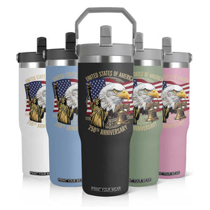 USA 250th Anniversary 1776 2026 4th of July Flip Straw Tumbler Patriotic Eagle Liberty Bell Statue of Liberty Graphic TS02 Print Your Wear