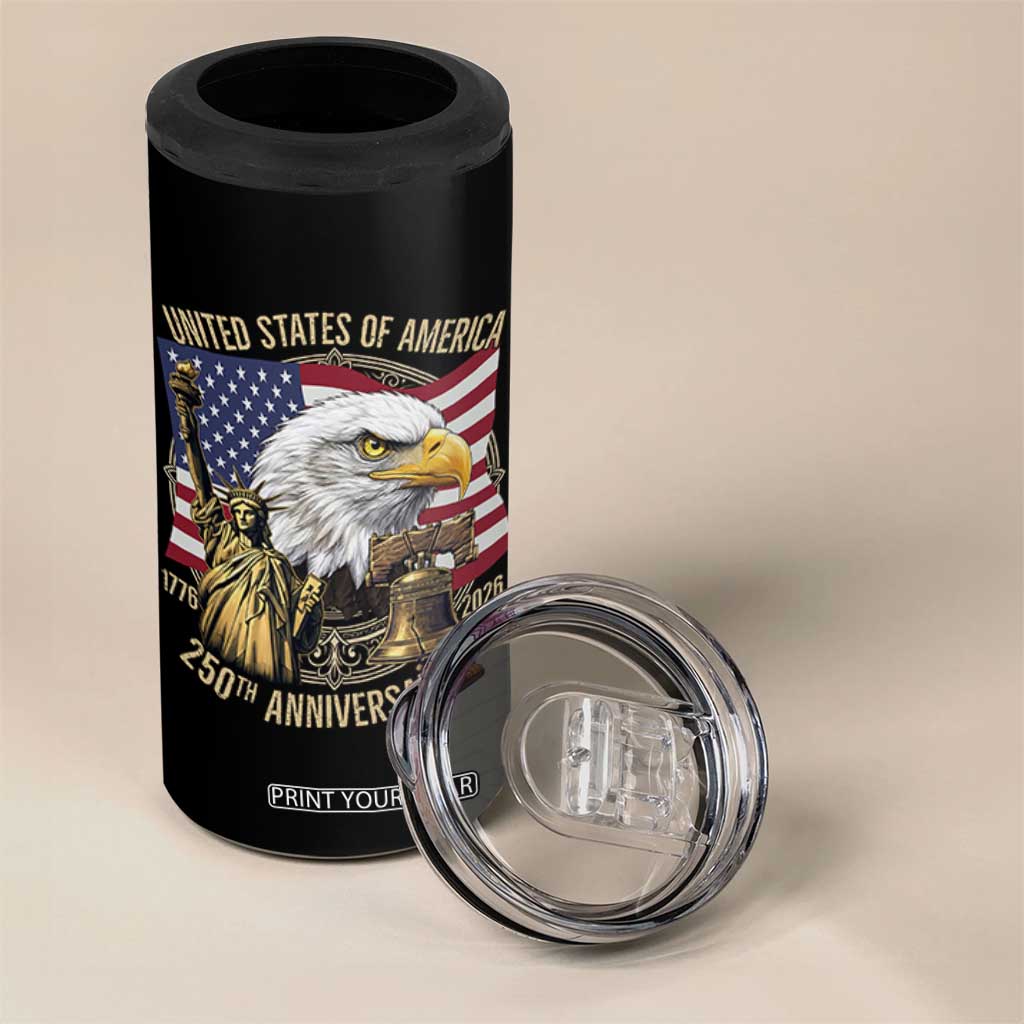 USA 250th Anniversary 1776 2026 4th of July 4 in 1 Can Cooler Tumbler Patriotic Eagle Liberty Bell Statue of Liberty Graphic TS02 Print Your Wear