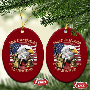USA 250th Anniversary 1776 2026 4th of July Ceramic Ornament Patriotic Eagle Liberty Bell Statue of Liberty Graphic TS02 Print Your Wear