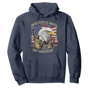 USA 250th Anniversary 1776 2026 4th of July Hoodie Patriotic Eagle Liberty Bell Statue of Liberty Graphic TS02 Navy Print Your Wear