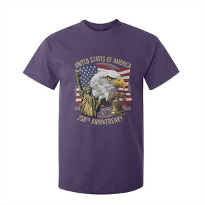 USA 250th Anniversary 1776 2026 4th of July T Shirt For Kid Patriotic Eagle Liberty Bell Statue of Liberty Graphic TS02 Purple Print Your Wear