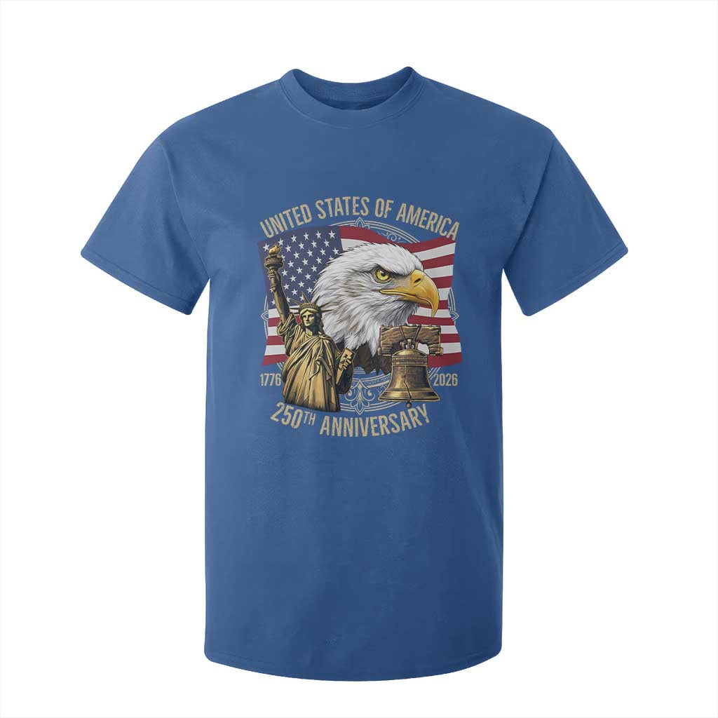 USA 250th Anniversary 1776 2026 4th of July T Shirt For Kid Patriotic Eagle Liberty Bell Statue of Liberty Graphic TS02 Royal Blue Print Your Wear