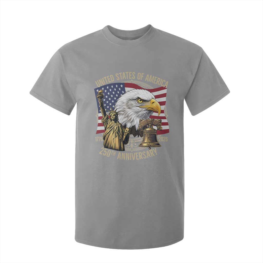 USA 250th Anniversary 1776 2026 4th of July T Shirt For Kid Patriotic Eagle Liberty Bell Statue of Liberty Graphic TS02 Sport Gray Print Your Wear