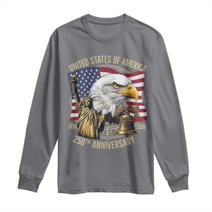 USA 250th Anniversary 1776 2026 4th of July Long Sleeve Shirt Patriotic Eagle Liberty Bell Statue of Liberty Graphic TS02 Charcoal Print Your Wear
