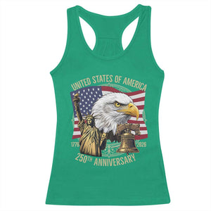 USA 250th Anniversary 1776 2026 4th of July Racerback Tank Top Patriotic Eagle Liberty Bell Statue of Liberty Graphic TS02 Irish Green Print Your Wear