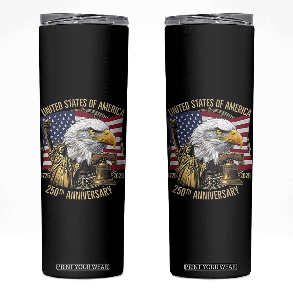USA 250th Anniversary 1776 2026 4th of July Skinny Tumbler Patriotic Eagle Liberty Bell Statue of Liberty Graphic TS02 Black Print Your Wear
