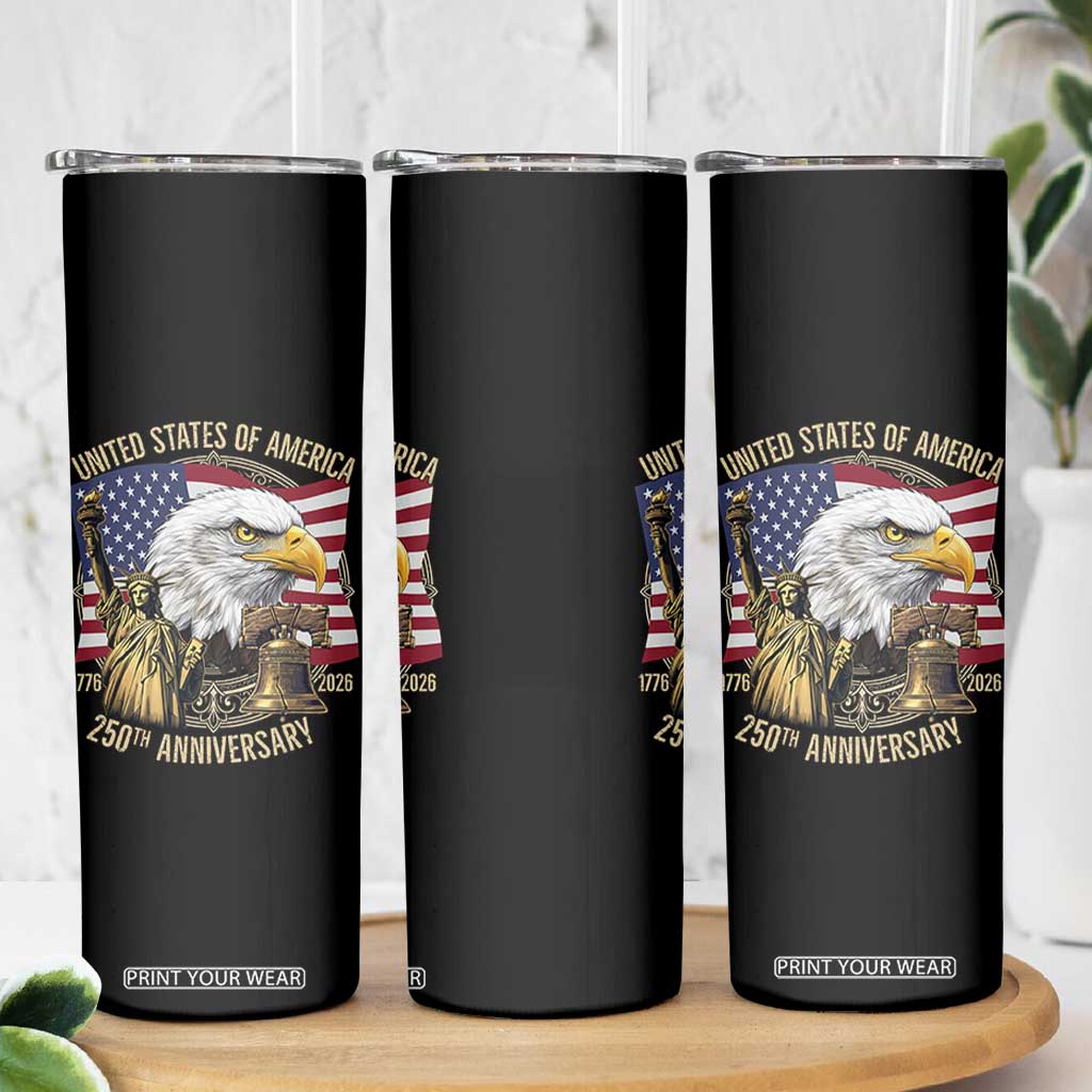 USA 250th Anniversary 1776 2026 4th of July Skinny Tumbler Patriotic Eagle Liberty Bell Statue of Liberty Graphic TS02 Print Your Wear