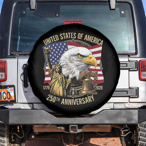 USA 250th Anniversary 1776 2026 4th of July Spare Tire Cover Patriotic Eagle Liberty Bell Statue of Liberty Graphic TS02 No hole Black Print Your Wear