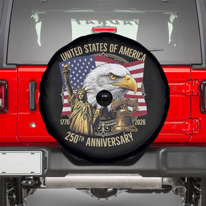 USA 250th Anniversary 1776 2026 4th of July Spare Tire Cover Patriotic Eagle Liberty Bell Statue of Liberty Graphic TS02 Black Print Your Wear