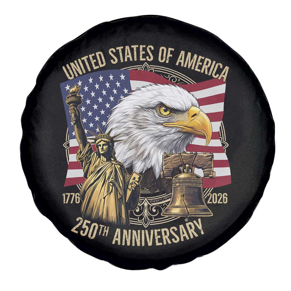 USA 250th Anniversary 1776 2026 4th of July Spare Tire Cover Patriotic Eagle Liberty Bell Statue of Liberty Graphic TS02 Print Your Wear