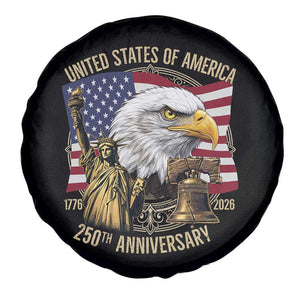 USA 250th Anniversary 1776 2026 4th of July Spare Tire Cover Patriotic Eagle Liberty Bell Statue of Liberty Graphic TS02 Print Your Wear
