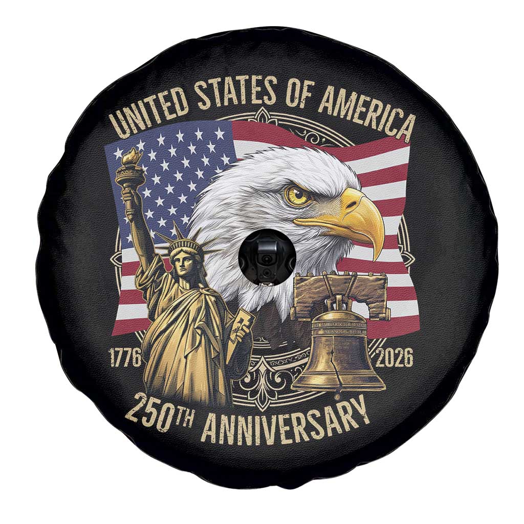 USA 250th Anniversary 1776 2026 4th of July Spare Tire Cover Patriotic Eagle Liberty Bell Statue of Liberty Graphic TS02 Print Your Wear
