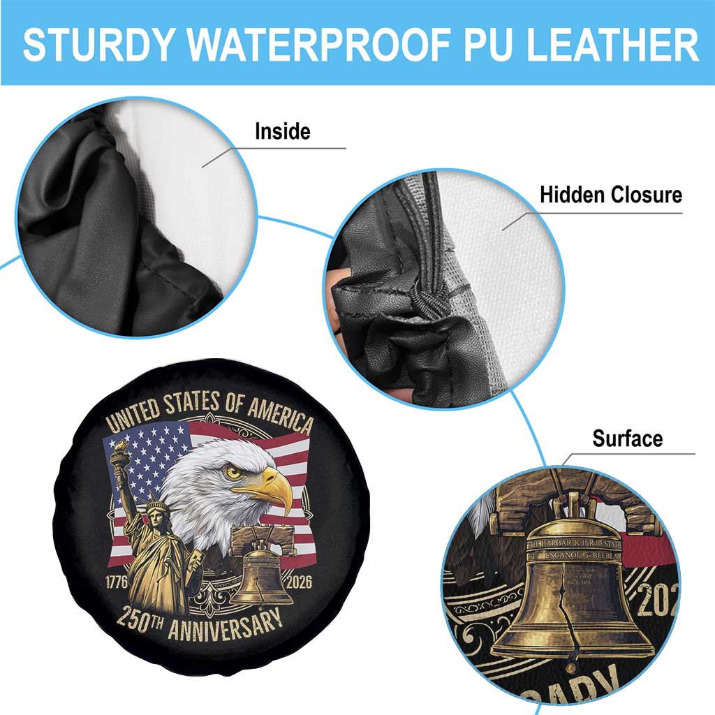 USA 250th Anniversary 1776 2026 4th of July Spare Tire Cover Patriotic Eagle Liberty Bell Statue of Liberty Graphic TS02 Print Your Wear