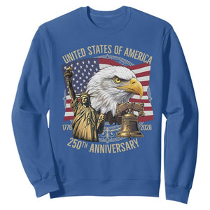 USA 250th Anniversary 1776 2026 4th of July Sweatshirt Patriotic Eagle Liberty Bell Statue of Liberty Graphic TS02 Royal Blue Print Your Wear