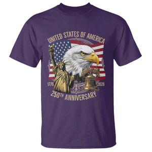 USA 250th Anniversary 1776 2026 4th of July T Shirt Patriotic Eagle Liberty Bell Statue of Liberty Graphic TS02 Purple Print Your Wear