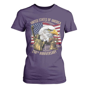 USA 250th Anniversary 1776 2026 4th of July T Shirt For Women Patriotic Eagle Liberty Bell Statue of Liberty Graphic TS02 Purple Print Your Wear