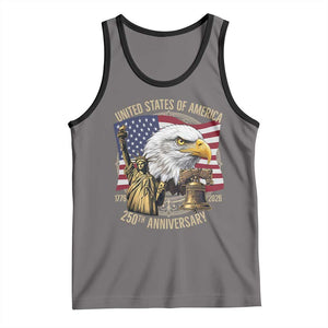 USA 250th Anniversary 1776 2026 4th of July Tank Top Patriotic Eagle Liberty Bell Statue of Liberty Graphic TS02 Deep Heather Black Print Your Wear