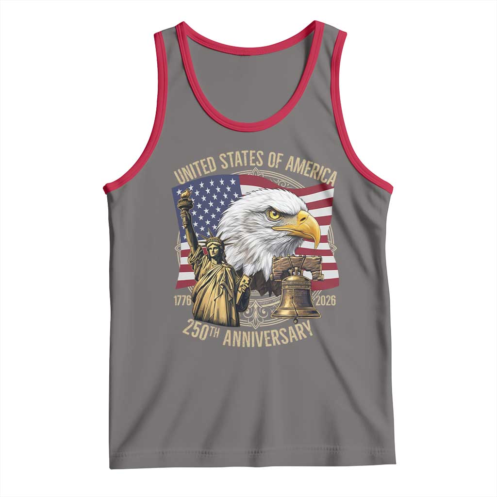USA 250th Anniversary 1776 2026 4th of July Tank Top Patriotic Eagle Liberty Bell Statue of Liberty Graphic TS02 Deep Heather Red Print Your Wear
