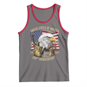 USA 250th Anniversary 1776 2026 4th of July Tank Top Patriotic Eagle Liberty Bell Statue of Liberty Graphic TS02 Deep Heather Red Print Your Wear