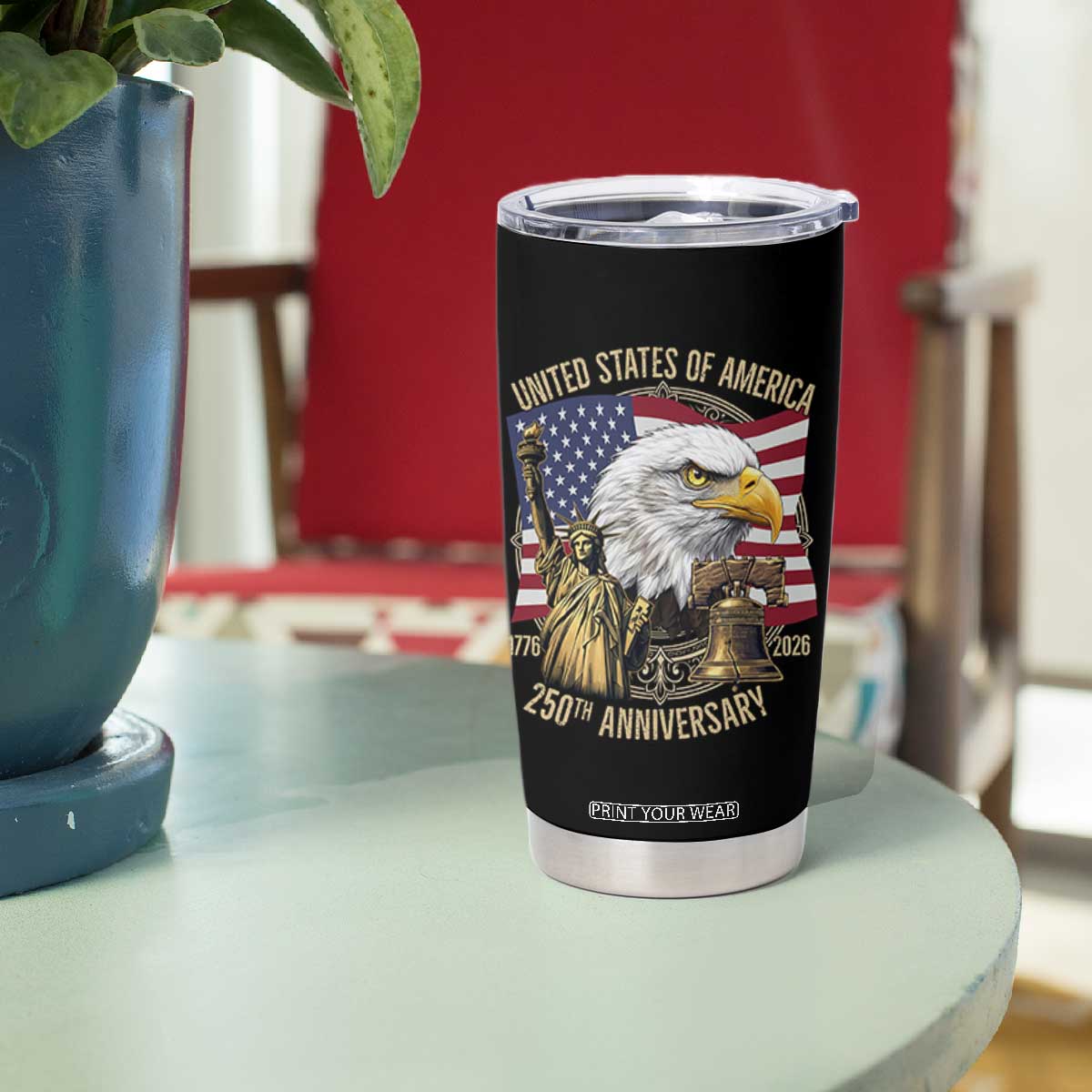 USA 250th Anniversary 1776 2026 4th of July Tumbler Cup Patriotic Eagle Liberty Bell Statue of Liberty Graphic TS02 Print Your Wear