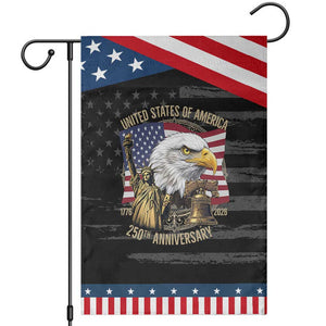 USA 250th Anniversary 1776 2026 4th of July Garden Flag Patriotic Eagle Liberty Bell Statue of Liberty Graphic TS02 Distressed Black Blue Print Your Wear