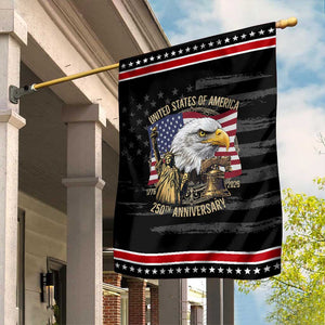 USA 250th Anniversary 1776 2026 4th of July Garden Flag Patriotic Eagle Liberty Bell Statue of Liberty Graphic TS02 Distressed Black Red Print Your Wear