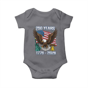 250 Years of Freedom 1776 2026 Patriotic Eagle Baby Onesie 4th of July American Flag Liberty Bell Statue of Liberty TS02 Charcoal Print Your Wear