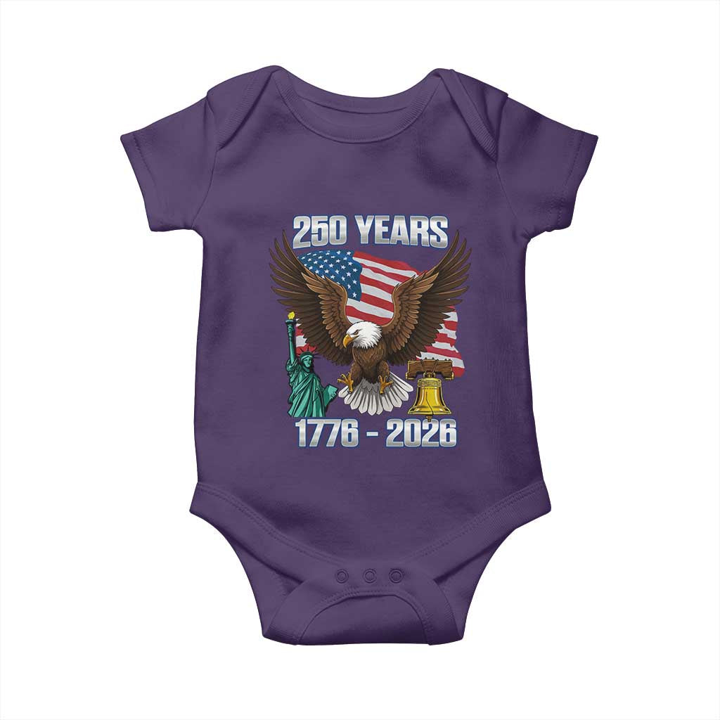 250 Years of Freedom 1776 2026 Patriotic Eagle Baby Onesie 4th of July American Flag Liberty Bell Statue of Liberty TS02 Purple Print Your Wear