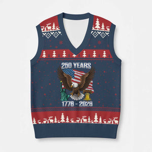 250 Years of Freedom 1776 2026 Patriotic Eagle V-Neck Knit Sweater Vest 4th of July American Flag Liberty Bell Statue of Liberty TS02 Navy Red Print Your Wear