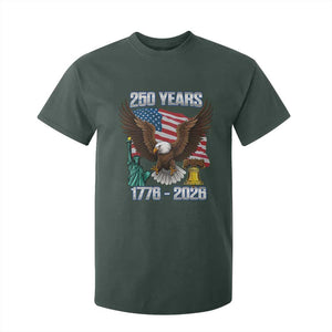 250 Years of Freedom 1776 2026 Patriotic Eagle T Shirt For Kid 4th of July American Flag Liberty Bell Statue of Liberty TS02 Dark Forest Green Print Your Wear