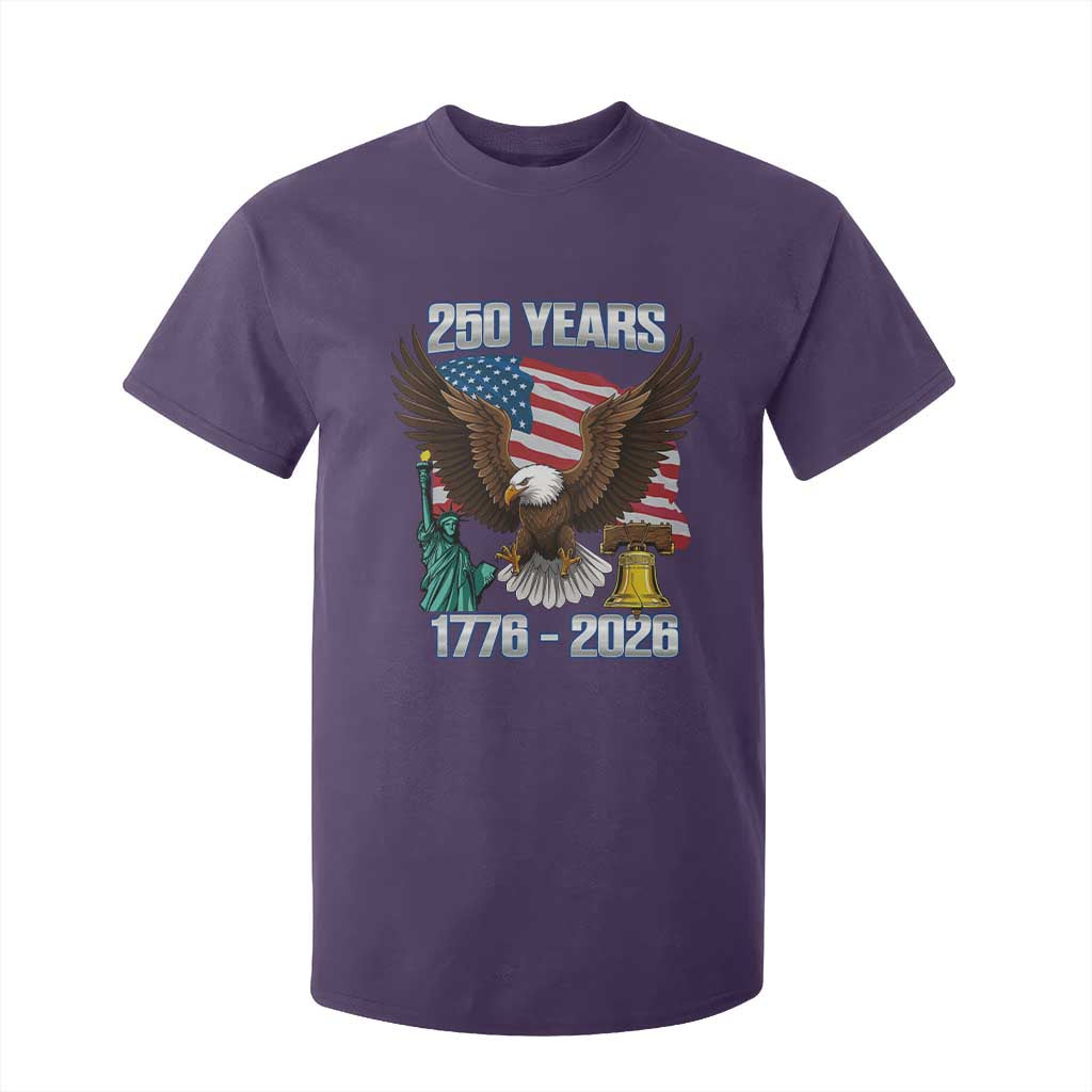 250 Years of Freedom 1776 2026 Patriotic Eagle T Shirt For Kid 4th of July American Flag Liberty Bell Statue of Liberty TS02 Purple Print Your Wear