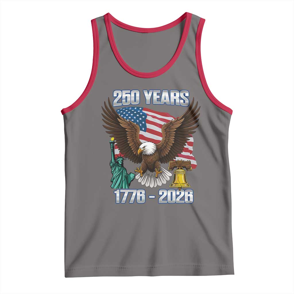 250 Years of Freedom 1776 2026 Patriotic Eagle Tank Top 4th of July American Flag Liberty Bell Statue of Liberty TS02 Deep Heather Red Print Your Wear