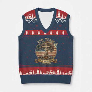 250 Years Faith and Freedom 1776 2026 V-Neck Knit Sweater Vest Cross Tree Dove Religious Patriotic Christian TS02 Navy Red Print Your Wear
