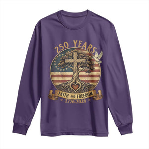 250 Years Faith and Freedom 1776 2026 Long Sleeve Shirt Cross Tree Dove Religious Patriotic Christian TS02 Purple Print Your Wear