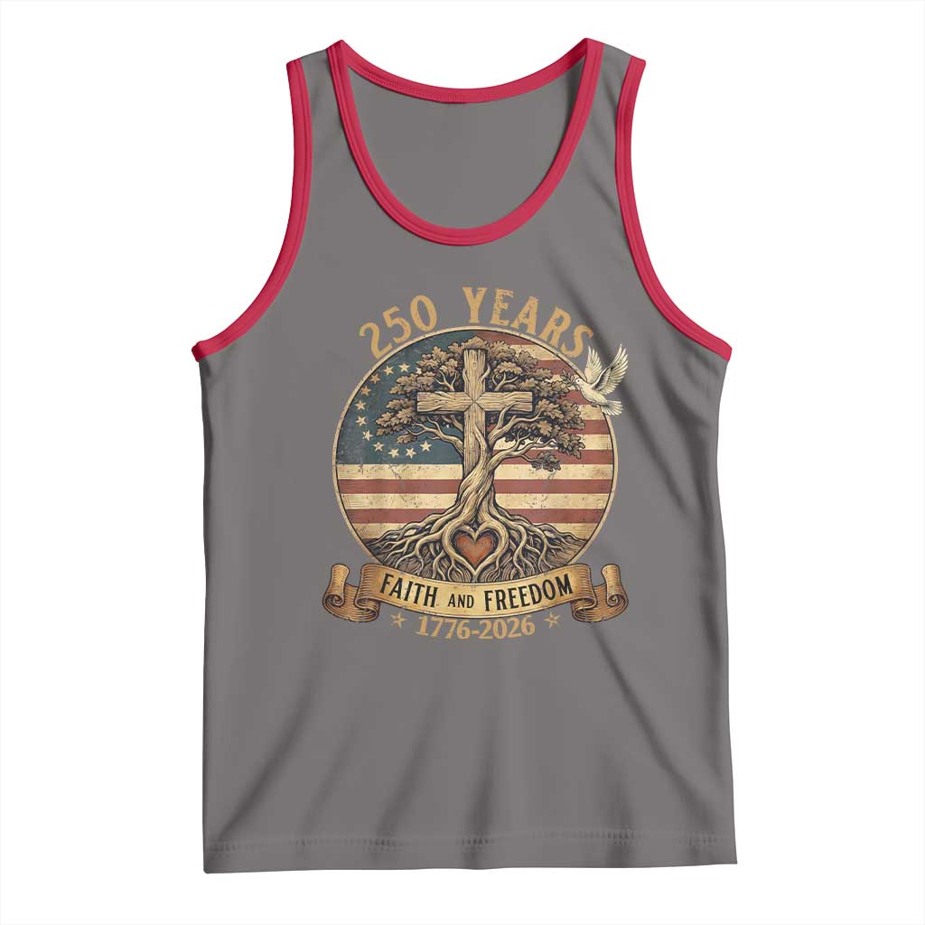 250 Years Faith and Freedom 1776 2026 Tank Top Cross Tree Dove Religious Patriotic Christian TS02 Deep Heather Red Print Your Wear
