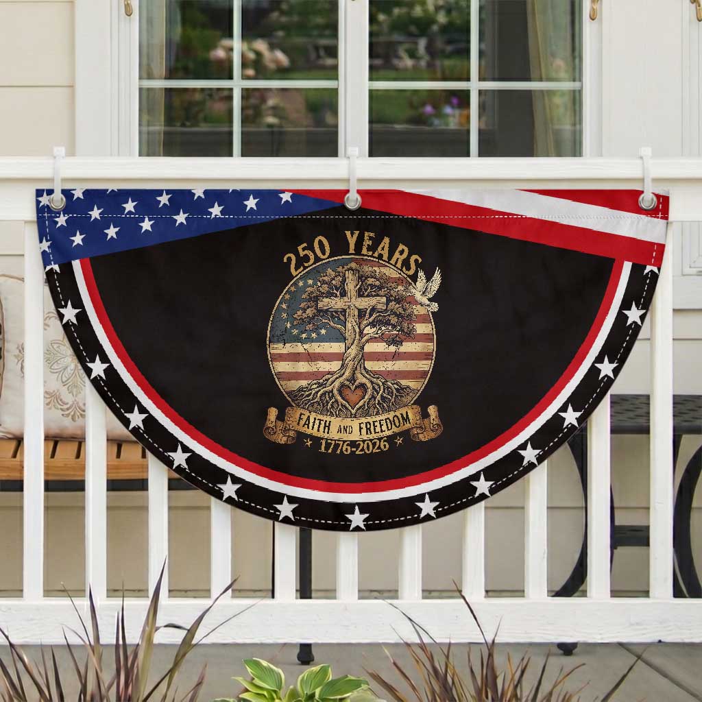 250 Years Faith and Freedom 1776 2026 Patriotic Fan Flag Cross Tree Dove Religious Christian