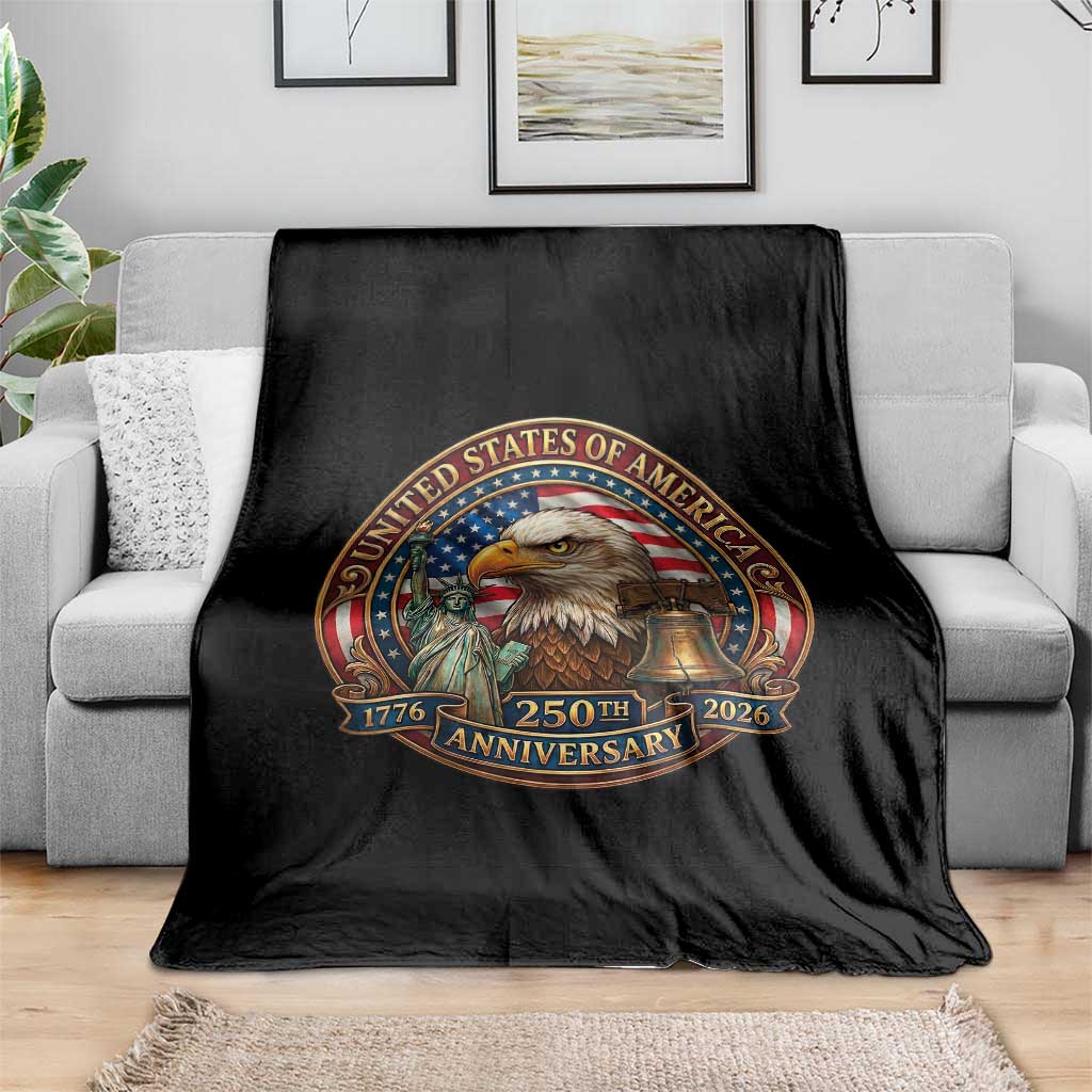 USA 250th Anniversary Emblem 1776 2026 Throw Blanket Patriotic Seal with Bald Eagle Liberty Bell Statue of Liberty TS02 Print Your Wear