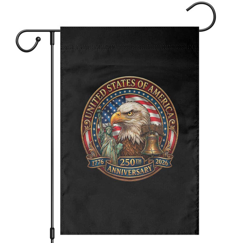 USA 250th Anniversary Emblem 1776 2026 Garden Flag Patriotic Seal with Bald Eagle Liberty Bell Statue of Liberty TS02 Black Print Your Wear