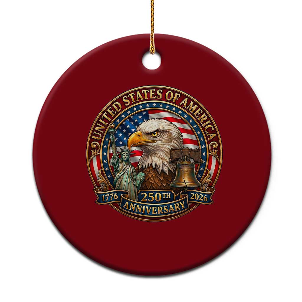 USA 250th Anniversary Emblem 1776 2026 Ceramic Ornament Patriotic Seal with Bald Eagle Liberty Bell Statue of Liberty TS02 1pc Red Print Your Wear