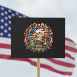 USA 250th Anniversary Emblem 1776 2026 Protest Sign Patriotic Seal with Bald Eagle Liberty Bell Statue of Liberty TS02 Horizontal 18" × 24" Black Print Your Wear