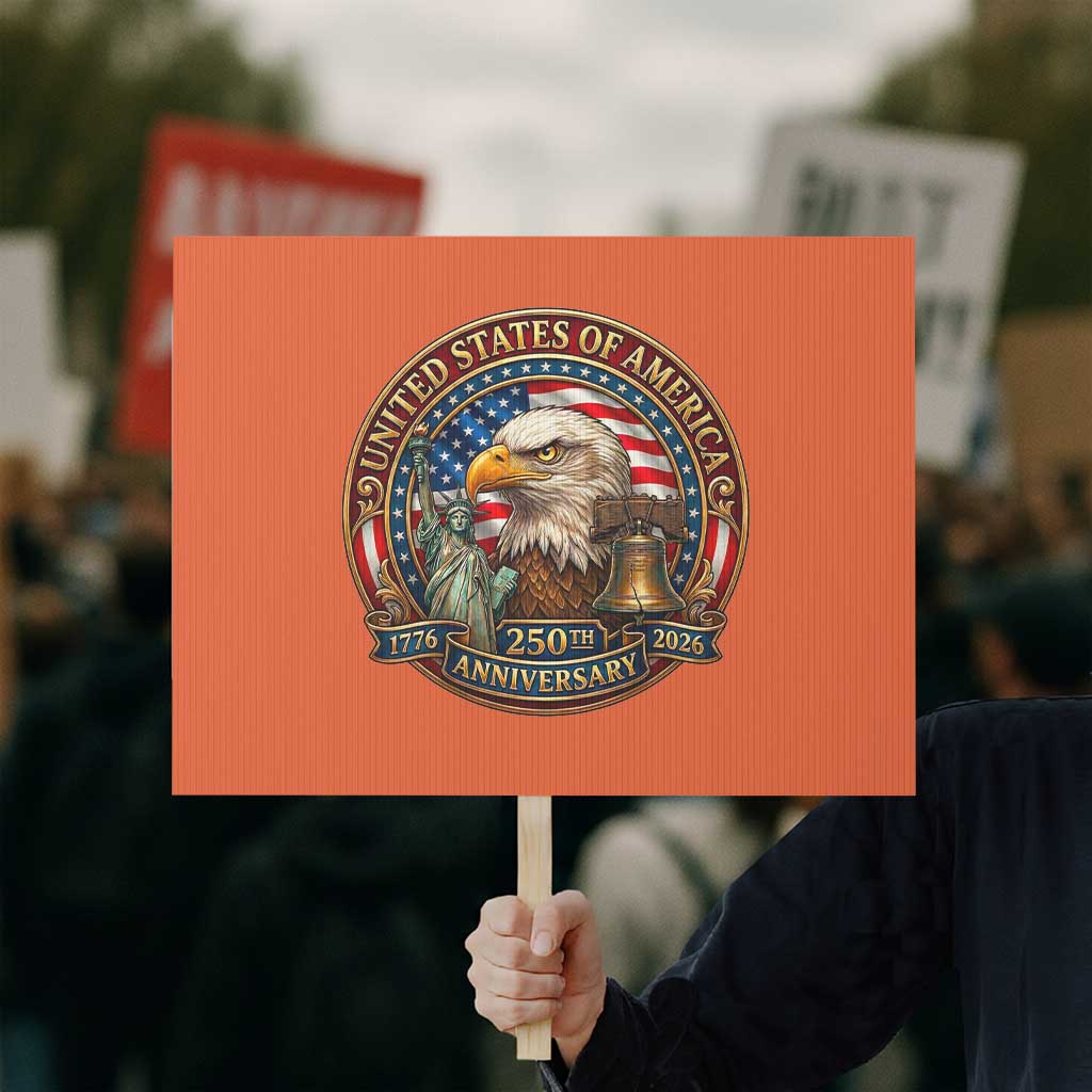 USA 250th Anniversary Emblem 1776 2026 Protest Sign Patriotic Seal with Bald Eagle Liberty Bell Statue of Liberty TS02 Horizontal 18