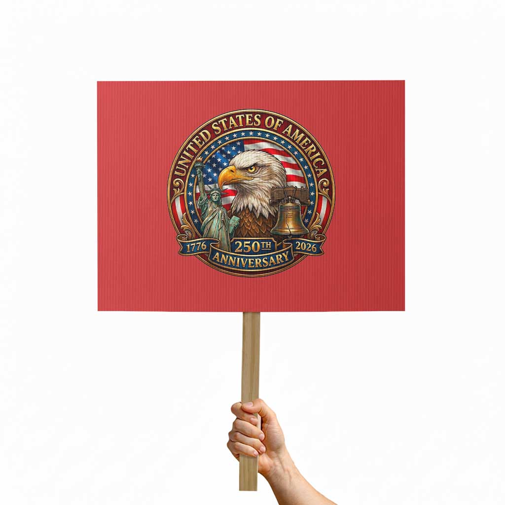 USA 250th Anniversary Emblem 1776 2026 Protest Sign Patriotic Seal with Bald Eagle Liberty Bell Statue of Liberty TS02 Horizontal 18
