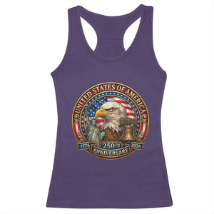 USA 250th Anniversary Emblem 1776 2026 Racerback Tank Top Patriotic Seal with Bald Eagle Liberty Bell Statue of Liberty TS02 Purple Print Your Wear