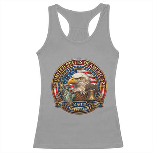 USA 250th Anniversary Emblem 1776 2026 Racerback Tank Top Patriotic Seal with Bald Eagle Liberty Bell Statue of Liberty TS02 Sport Gray Print Your Wear