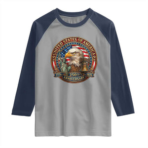 USA 250th Anniversary Emblem 1776 2026 Raglan Shirt Patriotic Seal with Bald Eagle Liberty Bell Statue of Liberty TS02 Sport Gray Navy Print Your Wear