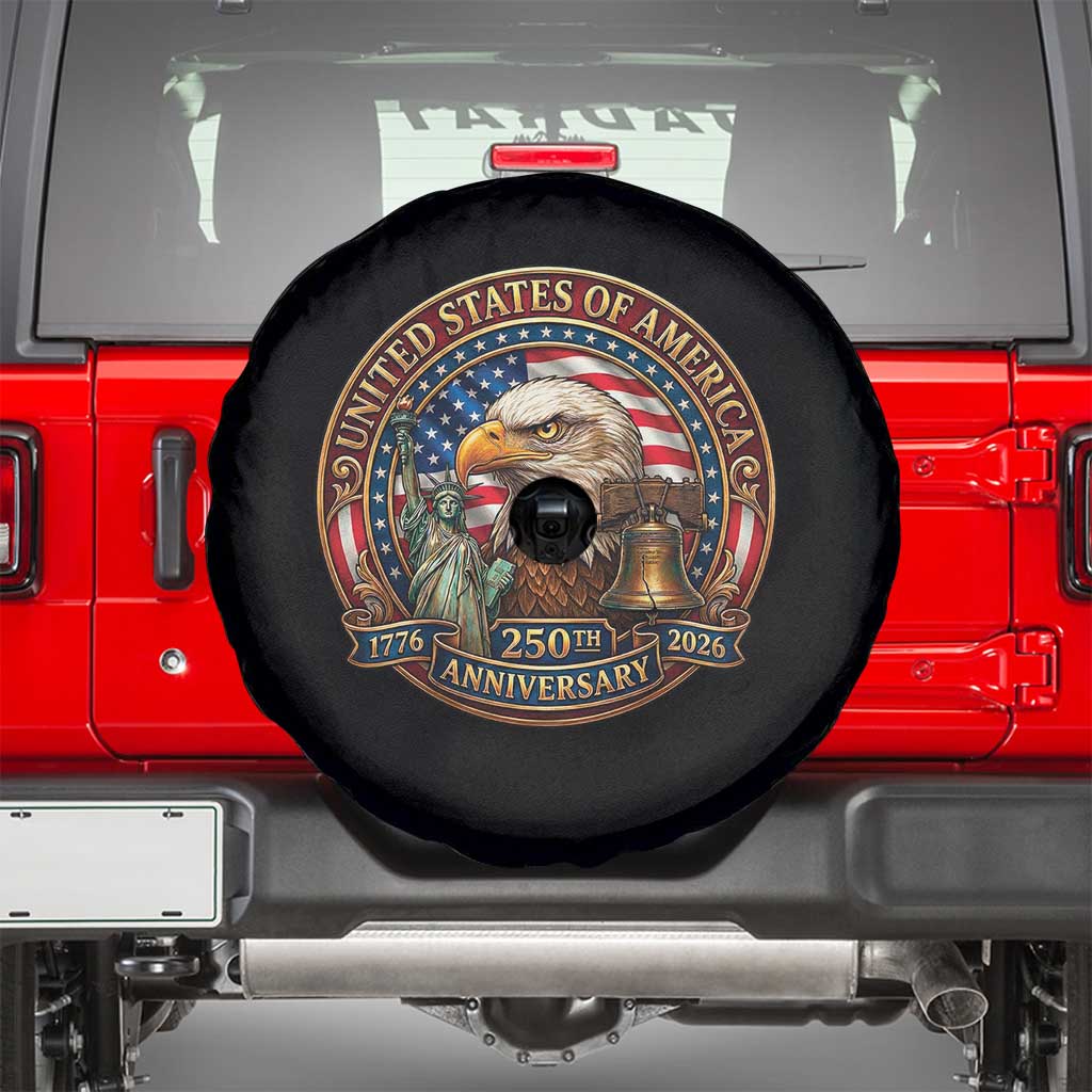USA 250th Anniversary Emblem 1776 2026 Spare Tire Cover Patriotic Seal with Bald Eagle Liberty Bell Statue of Liberty TS02 Black Print Your Wear