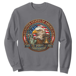 USA 250th Anniversary Emblem 1776 2026 Sweatshirt Patriotic Seal with Bald Eagle Liberty Bell Statue of Liberty TS02 Charcoal Print Your Wear