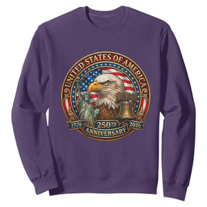 USA 250th Anniversary Emblem 1776 2026 Sweatshirt Patriotic Seal with Bald Eagle Liberty Bell Statue of Liberty TS02 Purple Print Your Wear